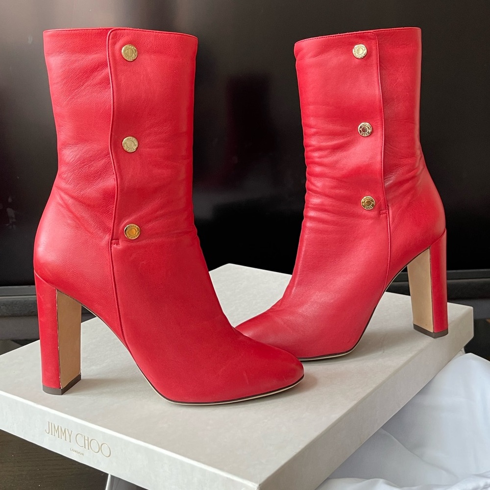 Jimmy Choo Shoes Jimmy Choo Dayno Red Leather Mid-Calf Boots